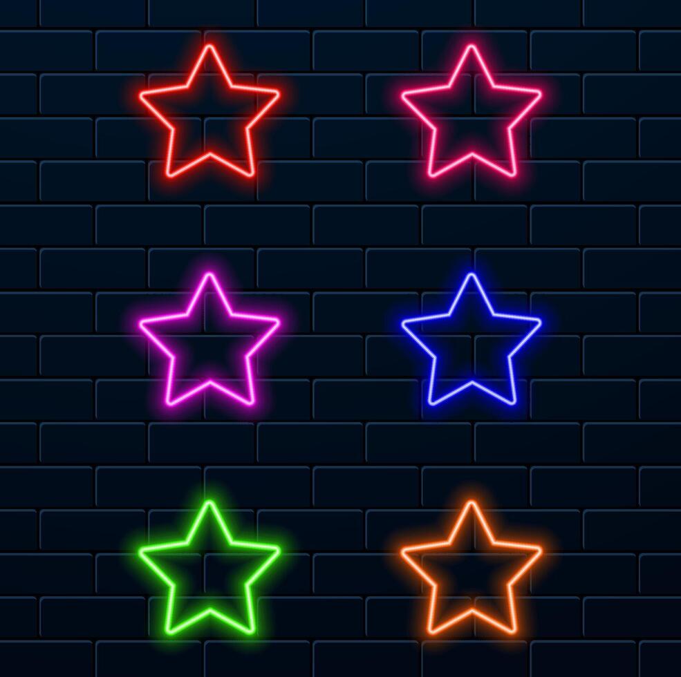 Six star rating in neon style design. Feedback, review and rate us concept. EPS 10 illustration vector