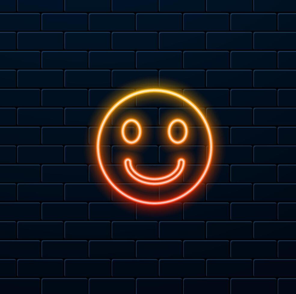 A sticker template with a smiley face emoji. neon style. vector
