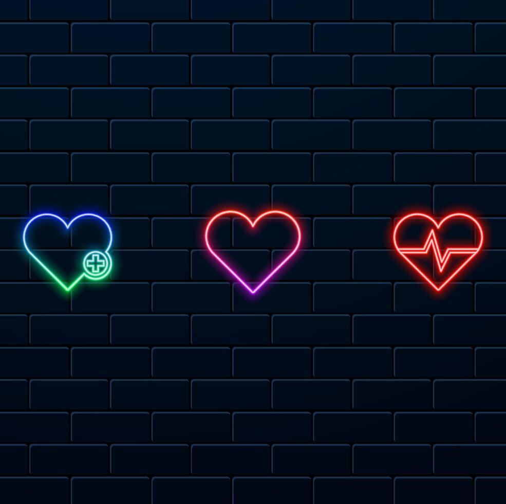 heart medical symbol isolated. neon style. Healthcare black glyph icon. Medical social services. Health system. Disease prevention and management. Emergency medical help. vector