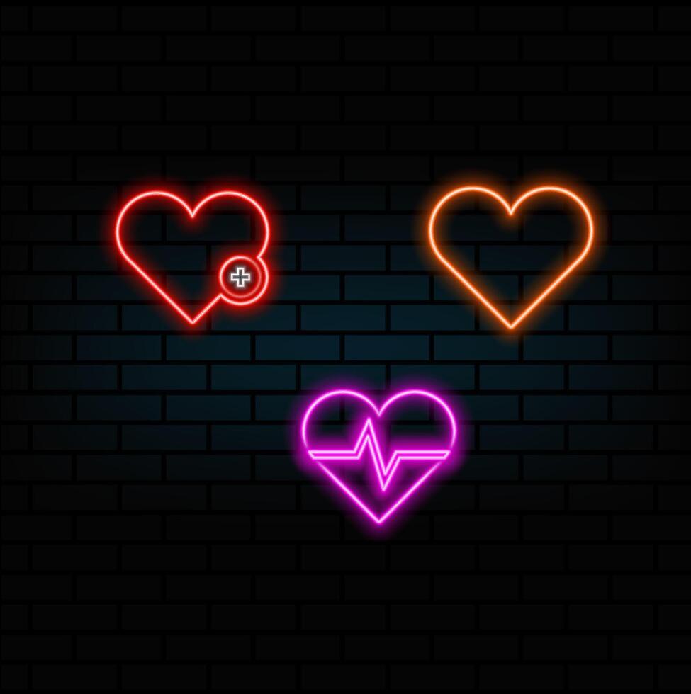 neon style. heart medical symbol isolated. neon style. Healthcare black glyph icon. Medical social services. Health system. Disease prevention and management. Emergency medical help. vector
