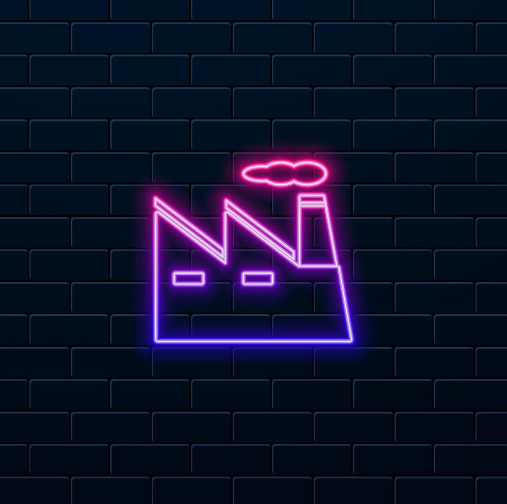 neon style. factory icon. office building, chemical industry, company construction, business concept. simple flat style. isolated illustration vector