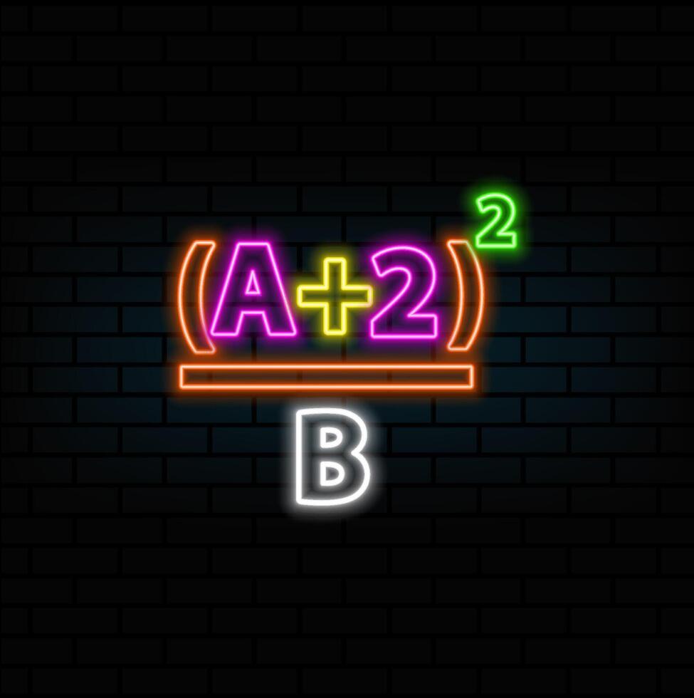 Mathematics monochrome icon. neon style. Quadratic Equation. vector