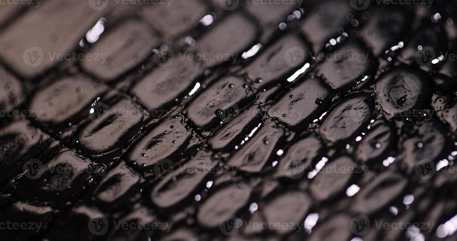 wet genuine black leather Imitating crocodile leather for making objects photo