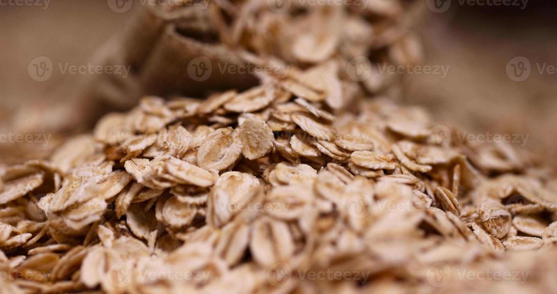 a linen bag with flattened oat grains for cooking photo
