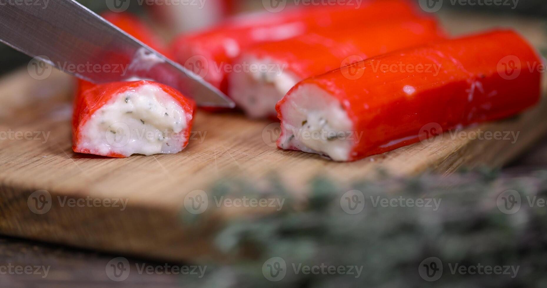 imitation crab meat with the addition of creamy filling with spices photo