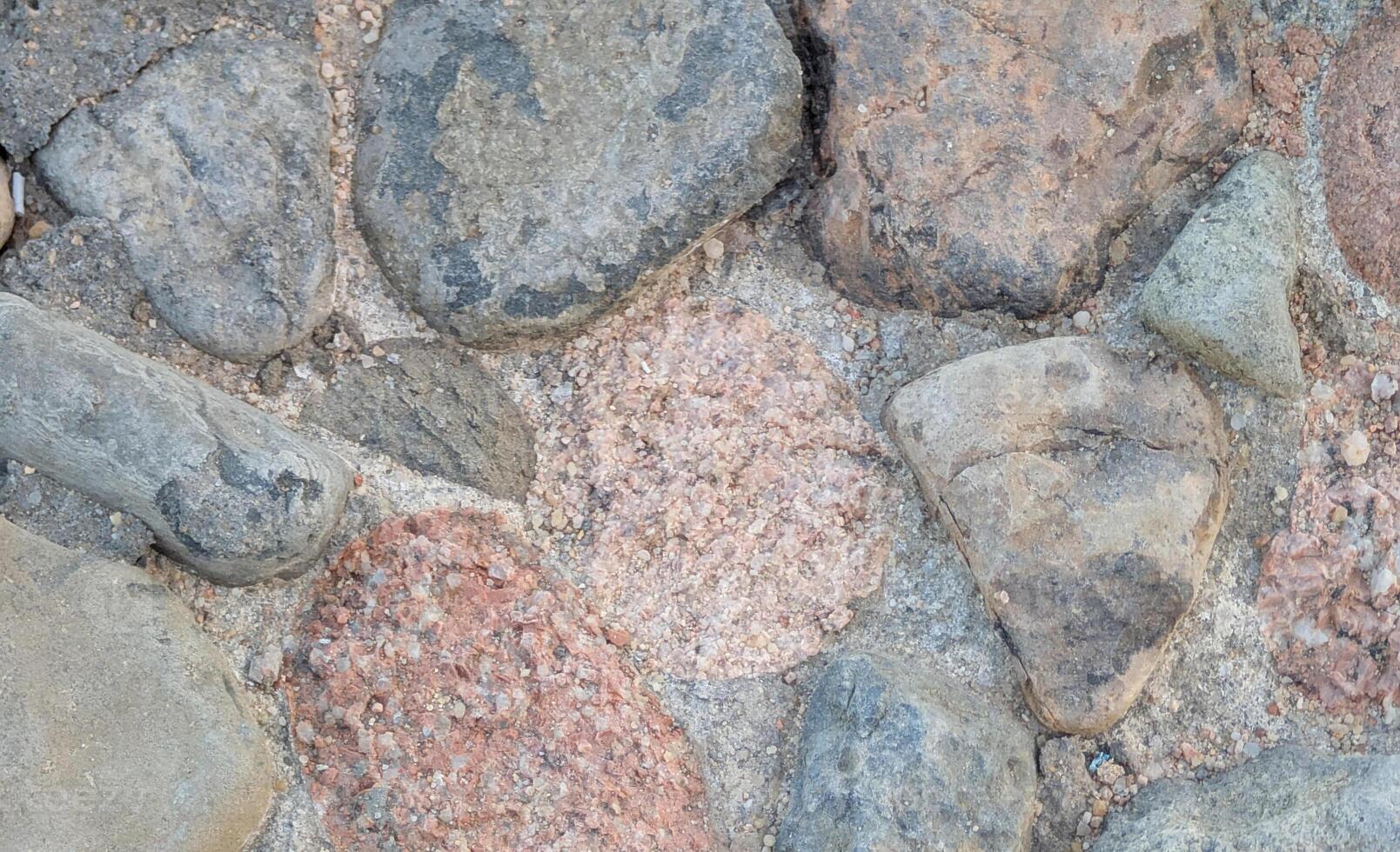 Panoramic aged stone pavement close-up showing organic gray and black textures. Perfect as a wide format background for design projects or wall decor photo