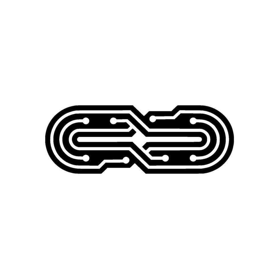 Abstract Circuit Board Infinity Symbol, Black and White vector