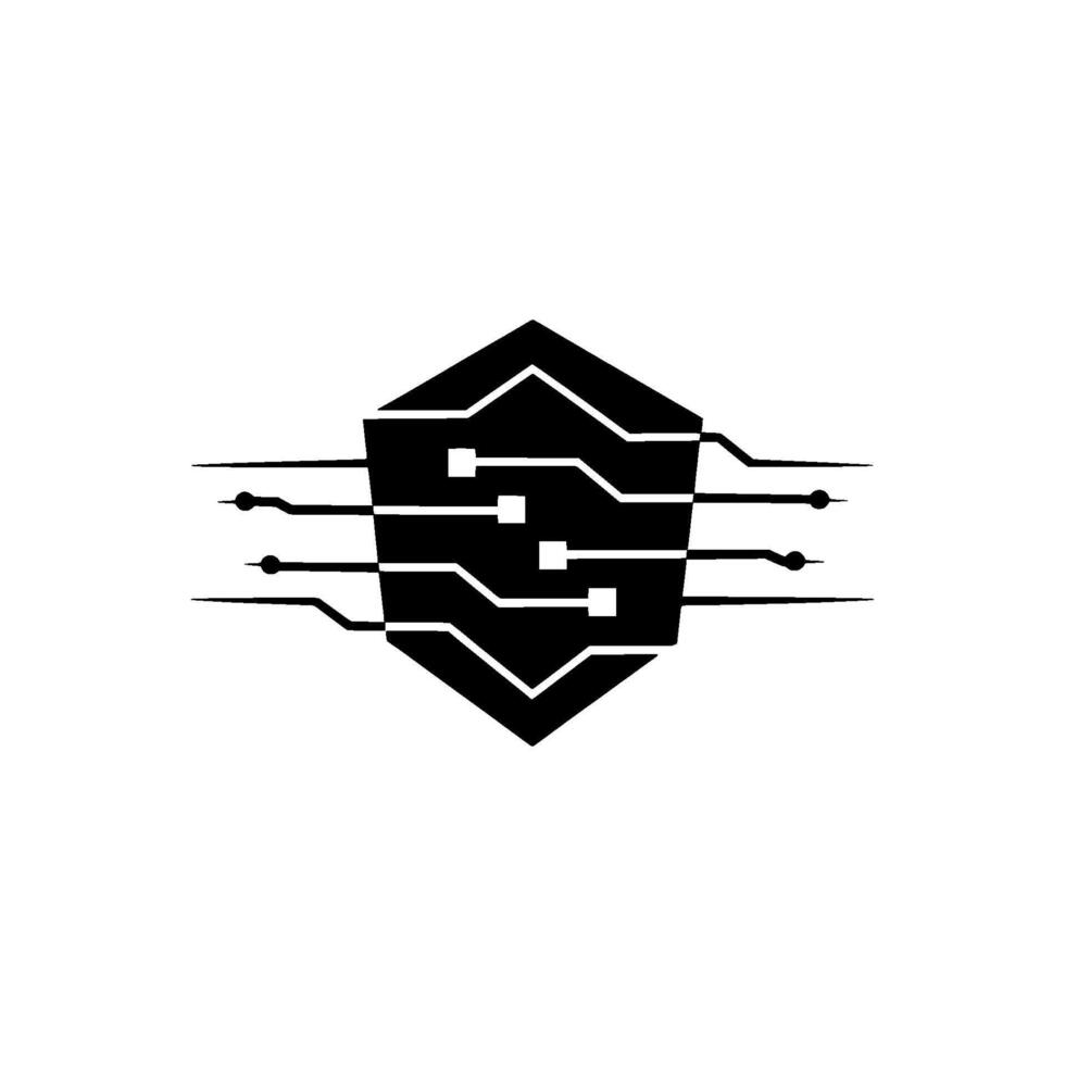 Cyber Security Shield Minimalist Circuitry vector