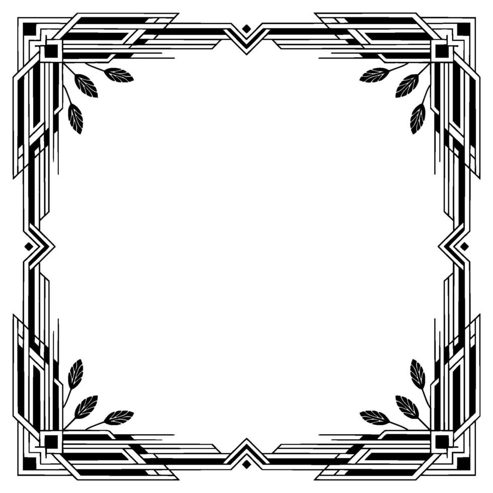 Art Deco Frame With Botanical Accents Elegant Border vector