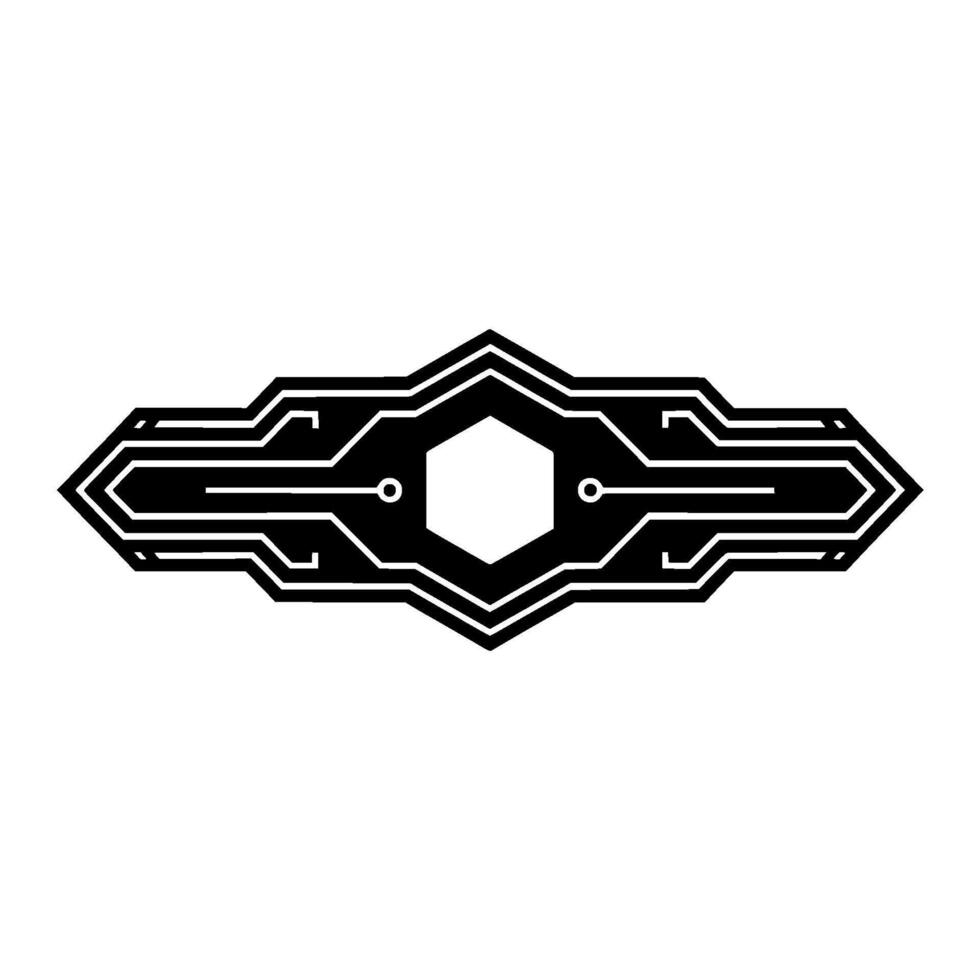 Techy Circuit Board Emblem Black White Minimalist vector