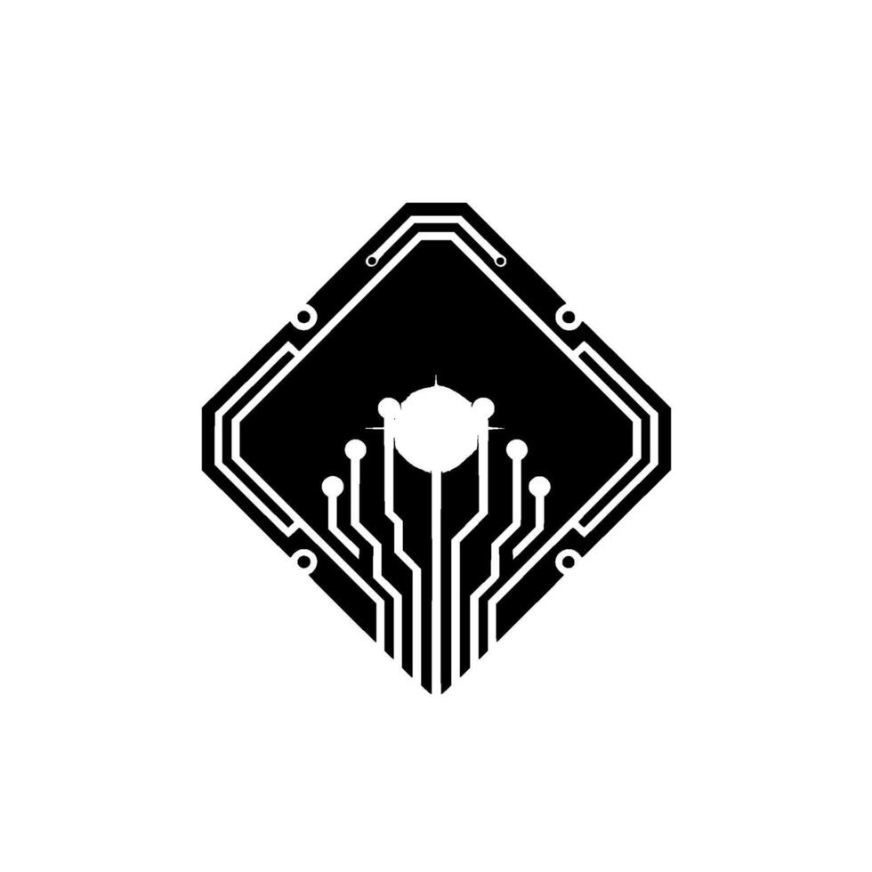 Futuristic Tech Circuit Board Emblem in Monochrome vector