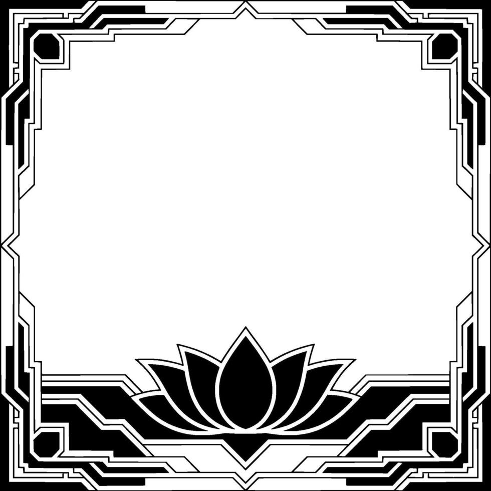 Geometric Lotus Frame Art Deco Black and White vector
