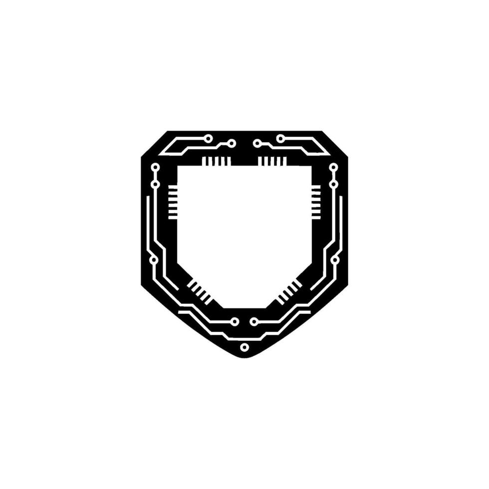 Shield Circuit Board Black and White, Tech Concept, Security vector