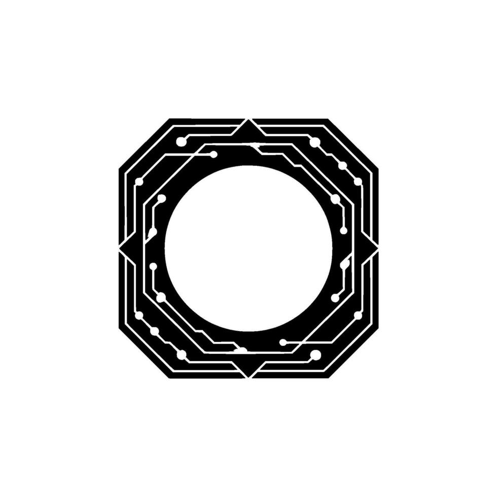 Geometric Circuit Board Emblem With Glowing Details vector