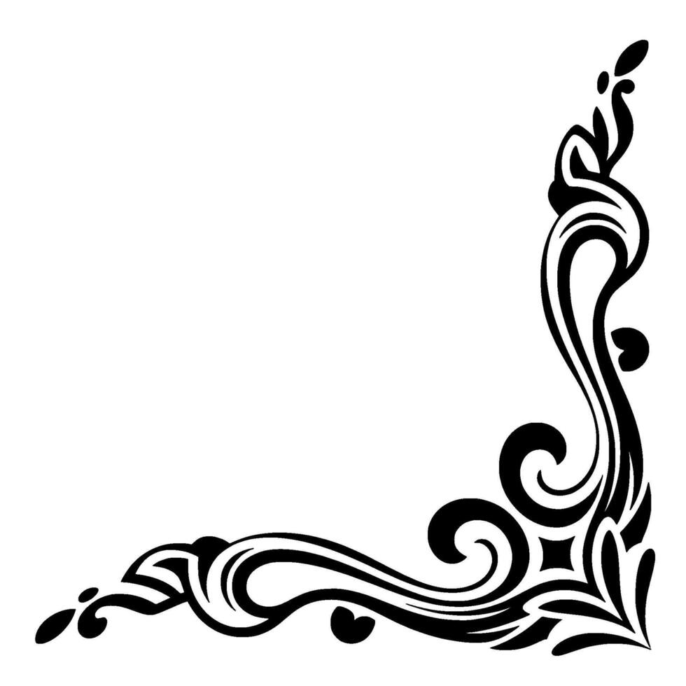 Elegant Corner Black Swirls Flourishes on White, vector