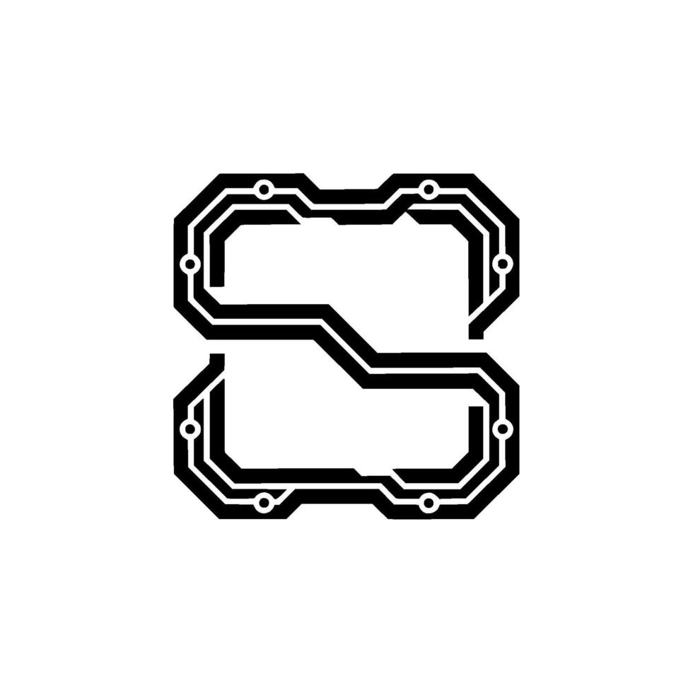 Circuit Board Letter S Modern Tech in Black White vector