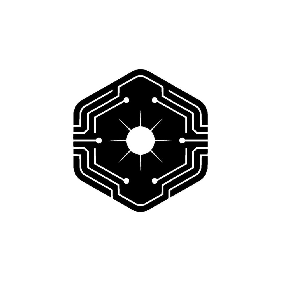 Tech Hexagon Circuitry With Starburst, Minimalist vector