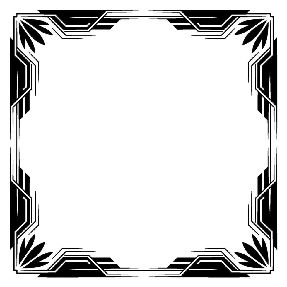 Art Deco Frame With Geometric Floral Elements, Elegant Border vector
