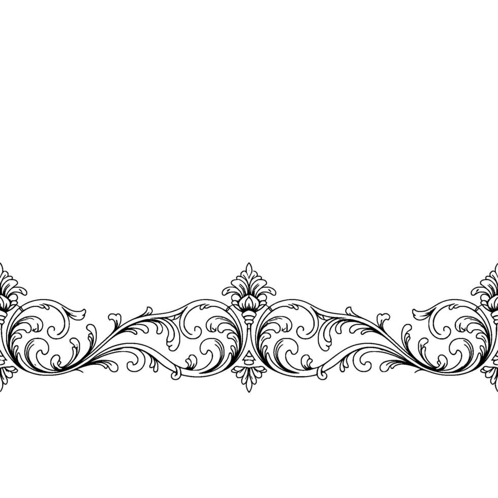 Elegant Ornamental Scroll Border, Engraved Style, Grayscale, Blank Space vector