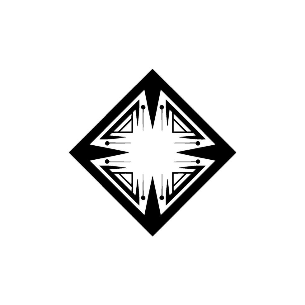 Geometric Art Deco Diamond , Minimalist Black on White. vector