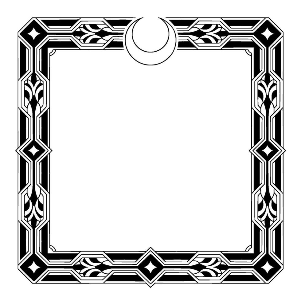 Elegant Black and White Frame With Crescent Moon Element vector