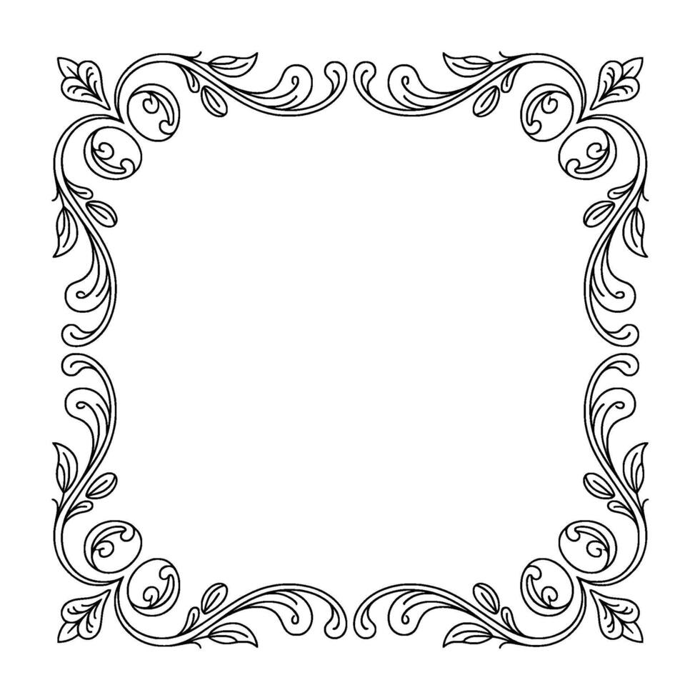 Elegant Floral Frame, Vintage Scrollwork, White Background vector