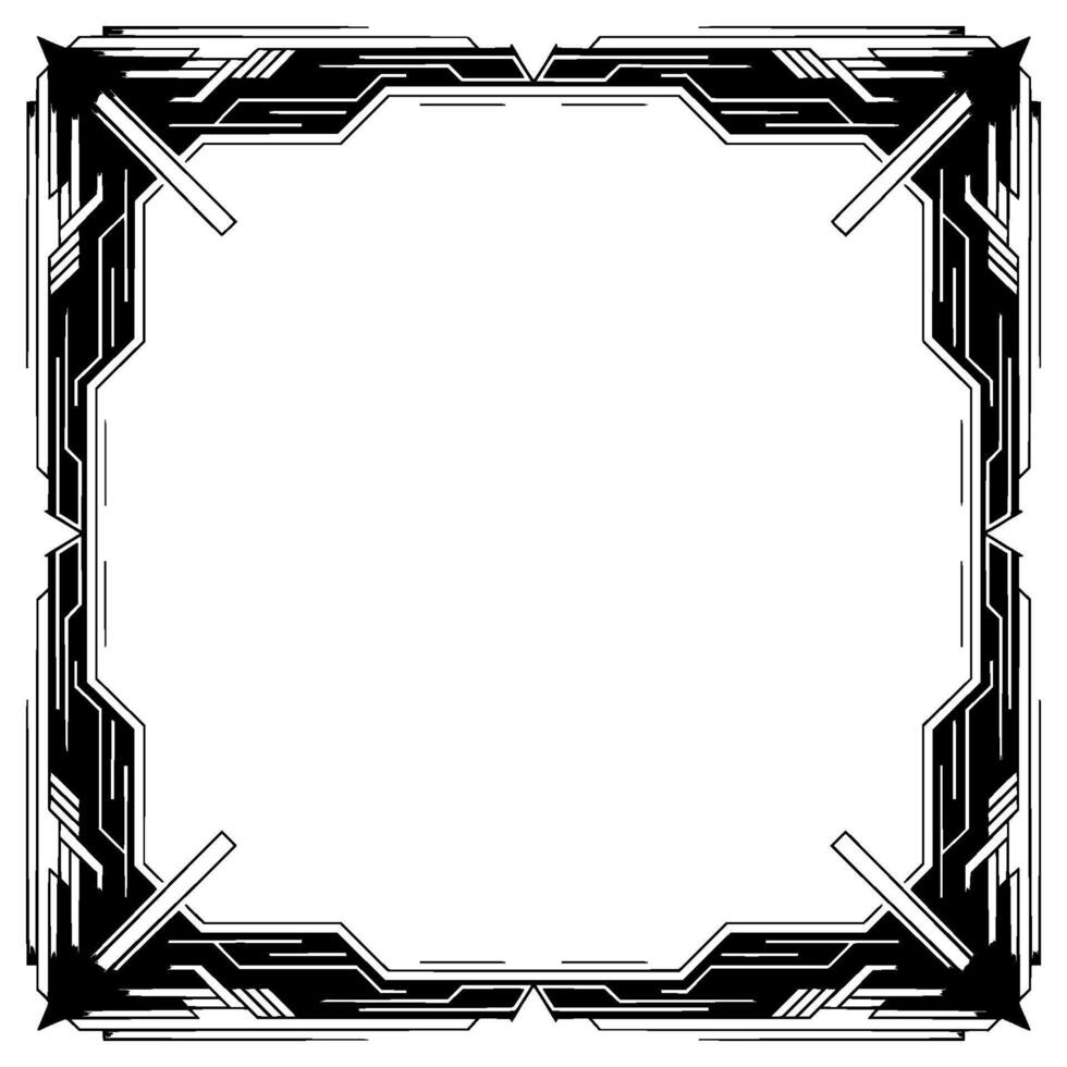 Geometric Art Deco Border Frame, Black, White, and Silver Elements vector