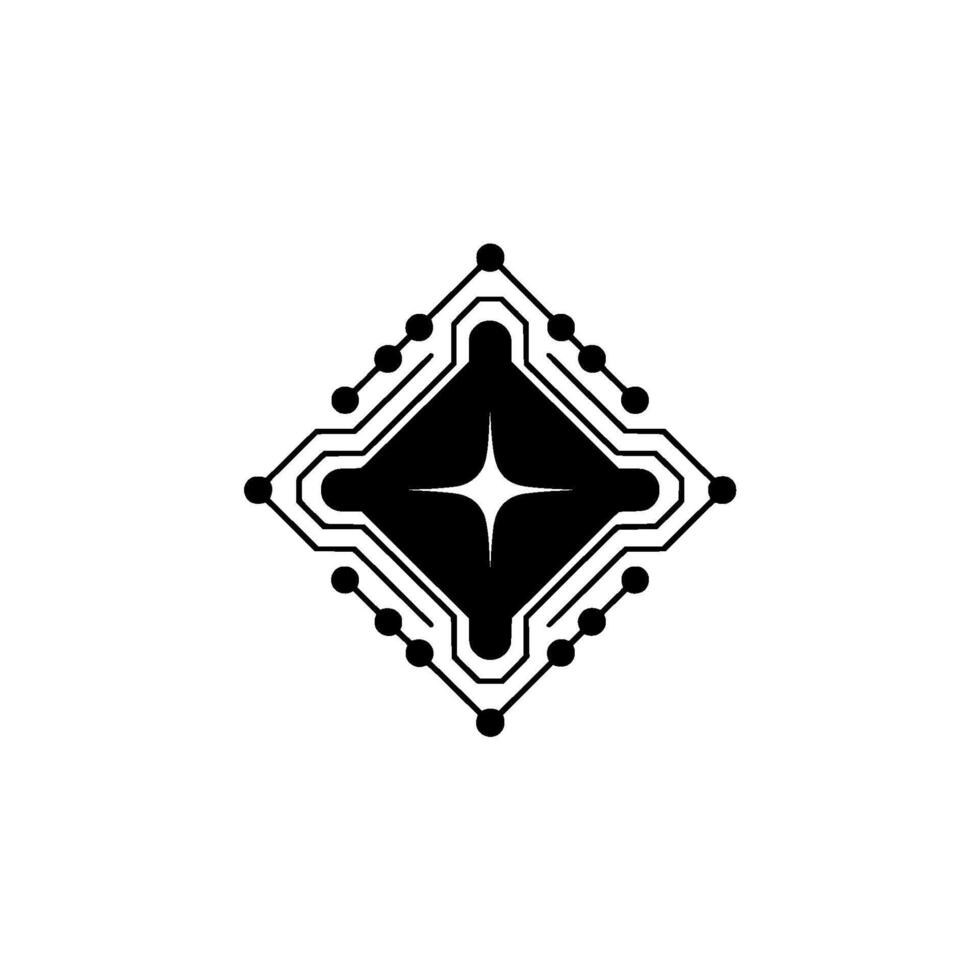 Abstract Tech Cpu Chip With Starburst, Black White vector