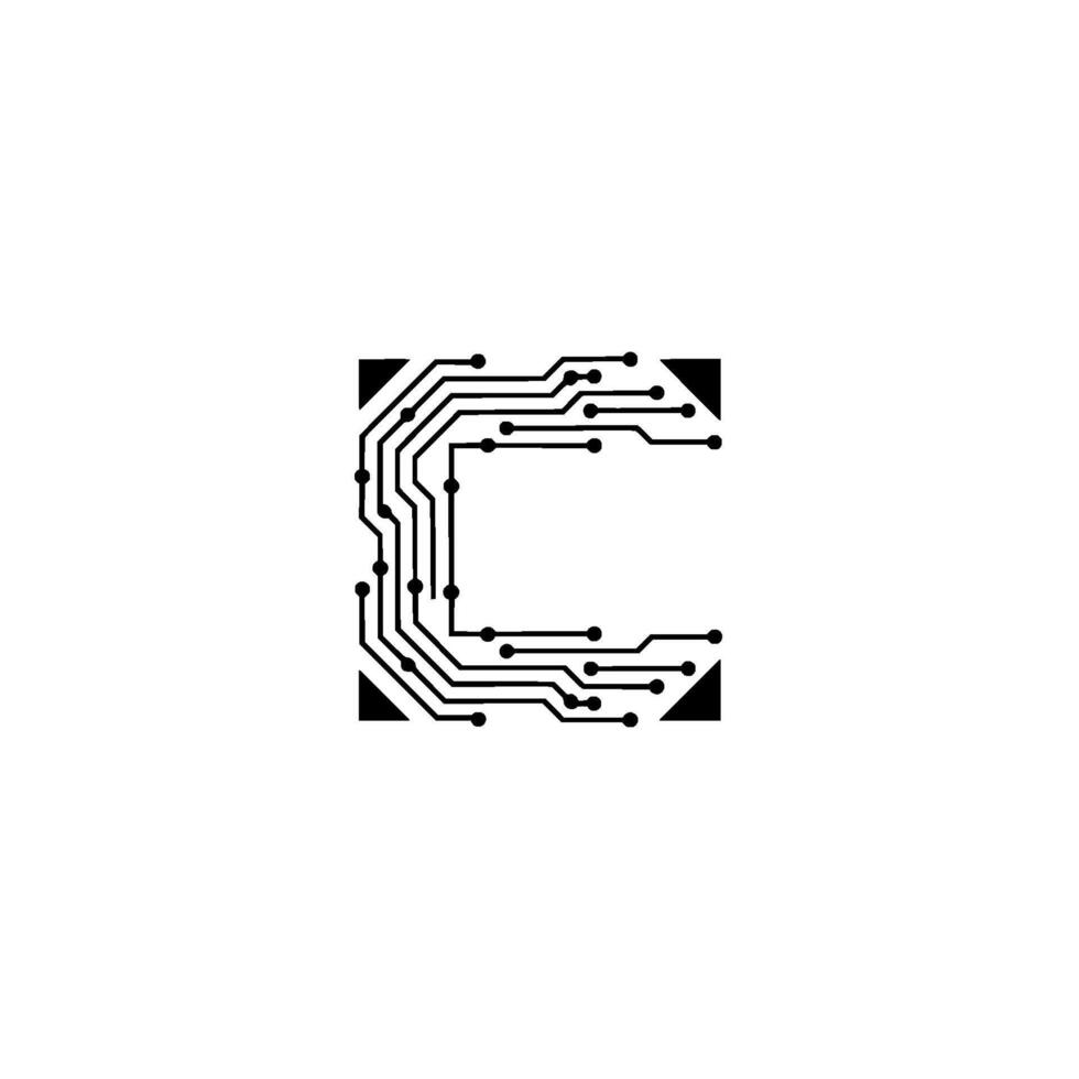 Circuit Board Letter C Tech, Digital, Minimalist vector