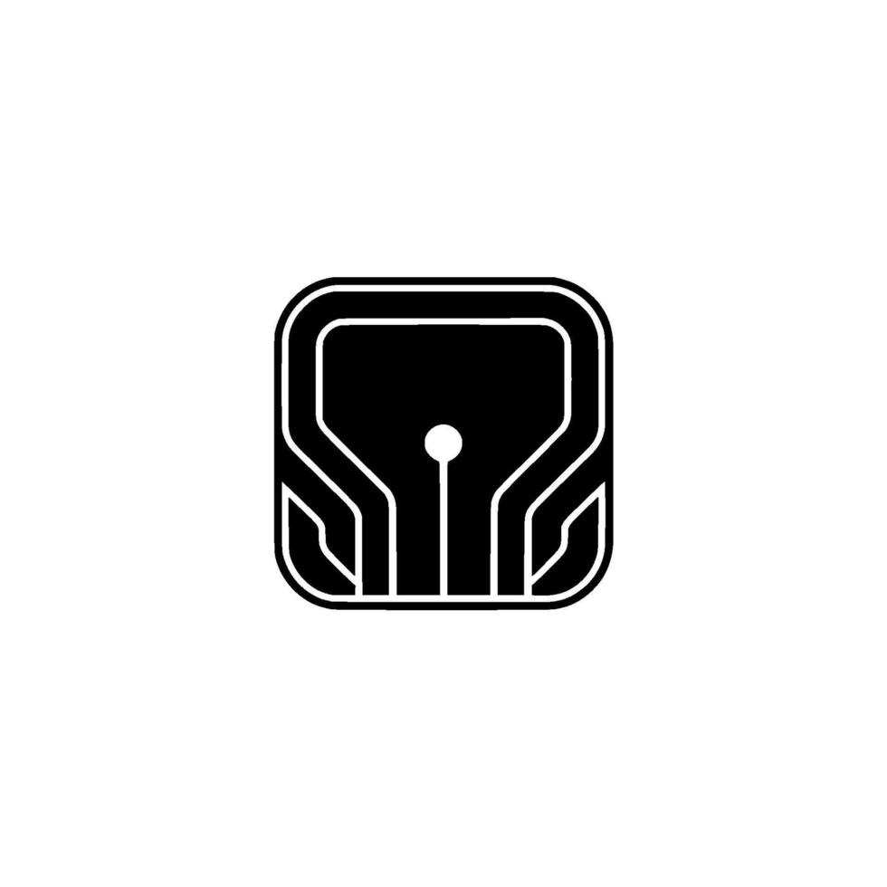 Futuristic Tech Rounded Square With Glowing Dot and Lines, Minimalist vector