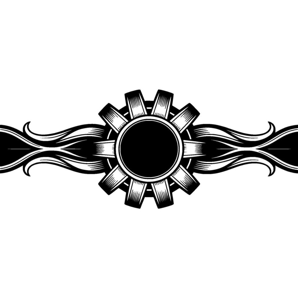 Detailed Black and White Gear Emblem With Flourishes vector