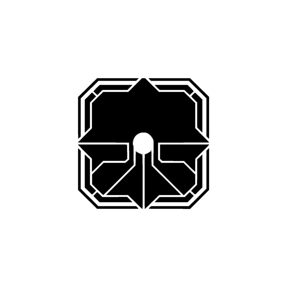 Abstract Tech Black Geometric Shape With Glowing Center vector