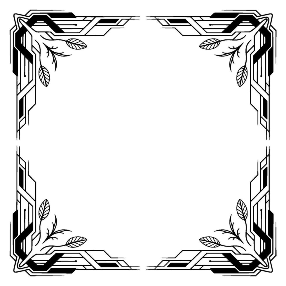 Art Deco Frame With Botanical Elements, Monochrome Illustration vector