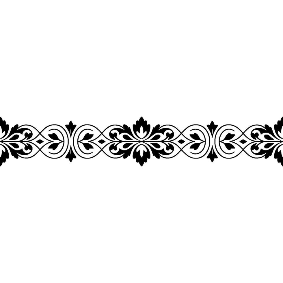 Elegant Floral Border Ornament in Black and White, vector