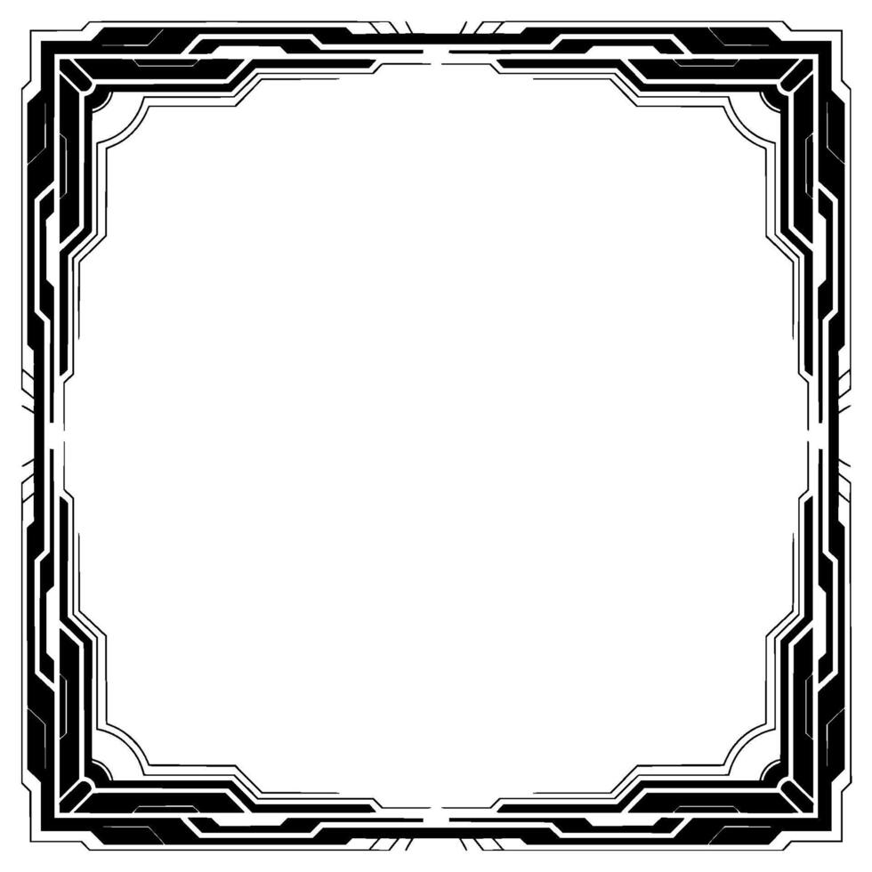 Futuristic Tech Frame Border, Black and White Illustration vector