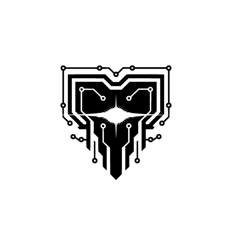 Tech Heart Futuristic Circuit Board With Glowing Center vector