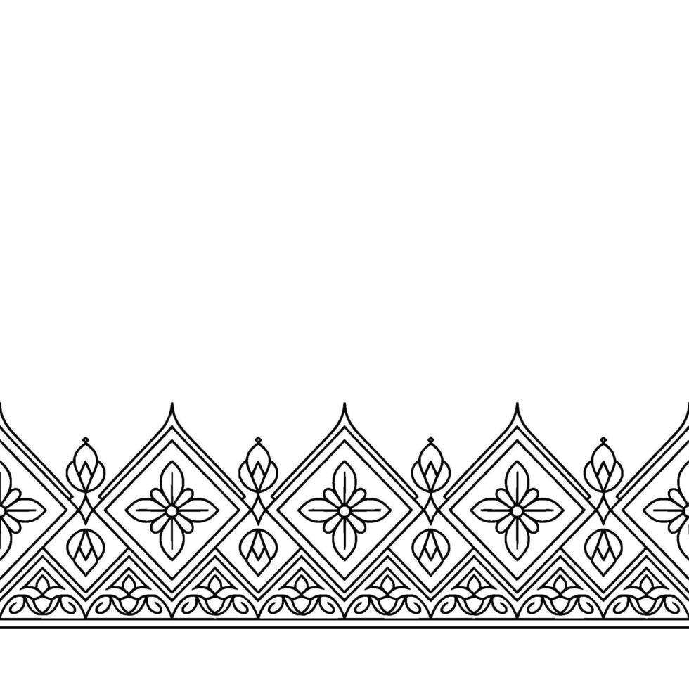 Elegant Geometric Border Floral Pattern in Black and White vector