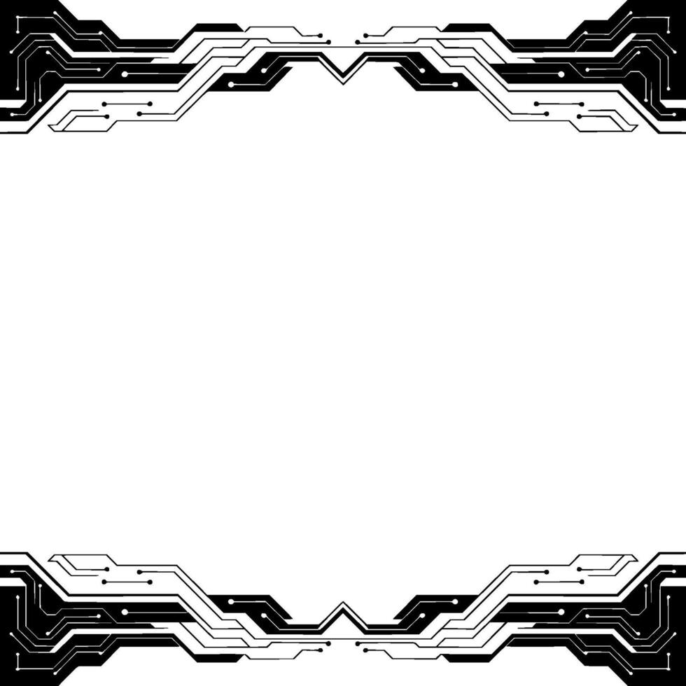 Modern Tech Circuit Board Frame Black and White Digital Background vector