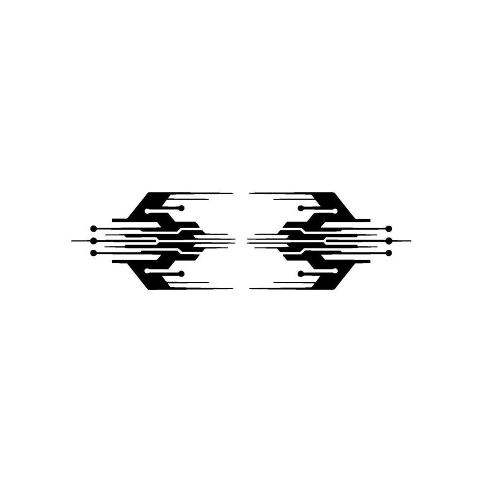 Abstract Tech Circuit Board Halves, Minimalist Black White vector