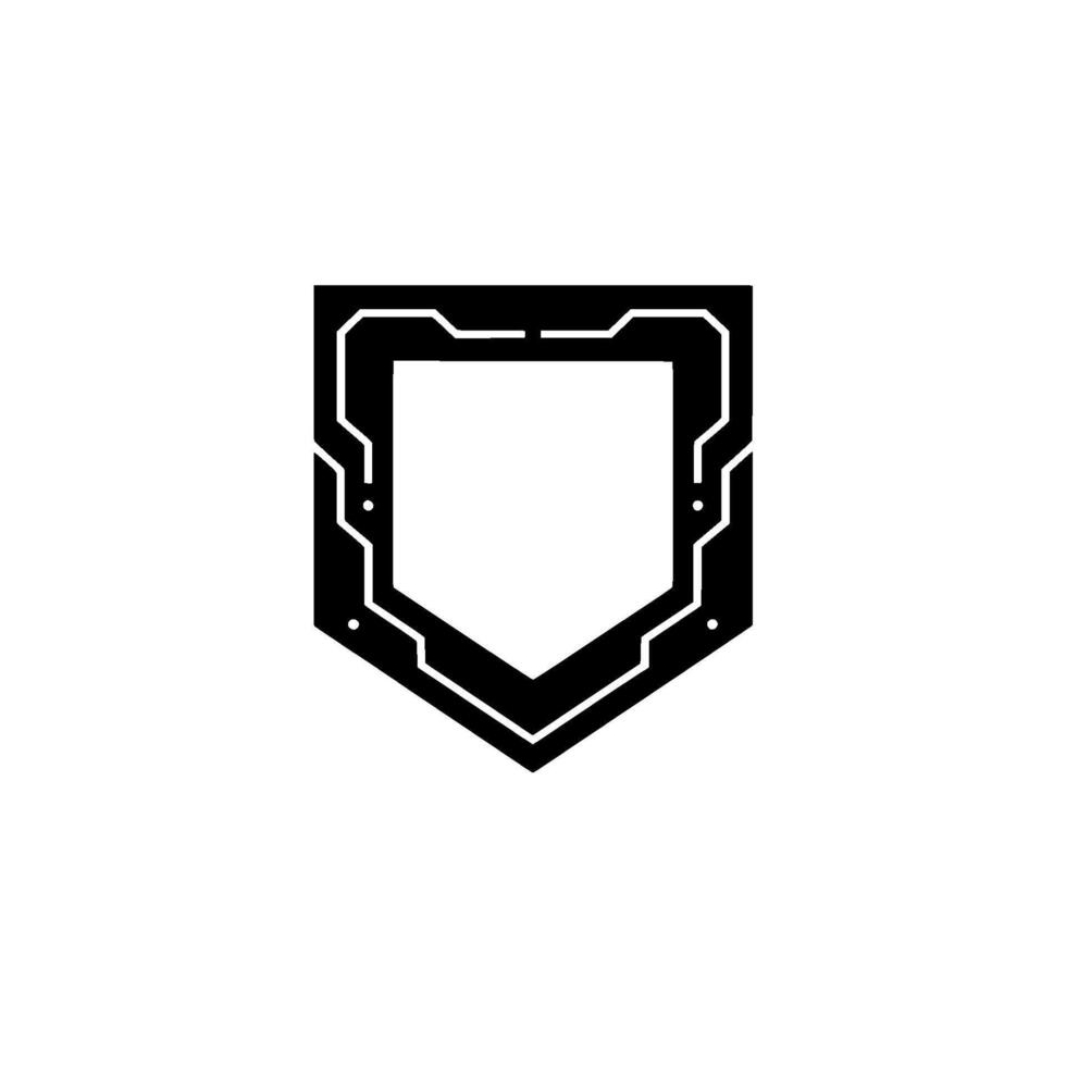 Tech Shield Black White Circuitry Emblem on White vector