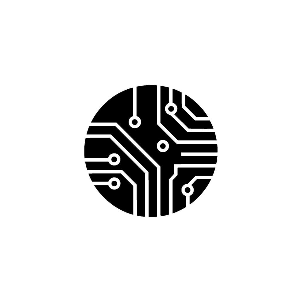 Black White Circuit Board in Circular Frame on White Background vector