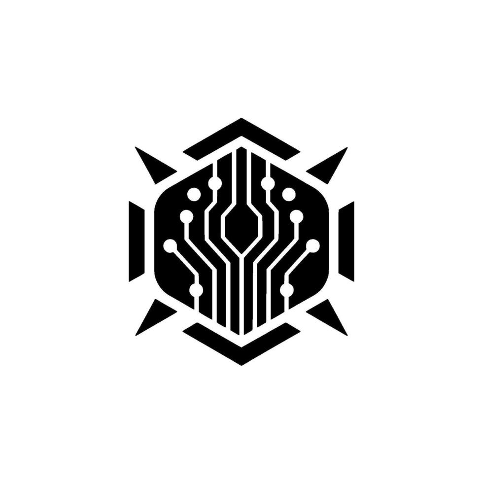 Abstract Tech Circuit Board Hexagon With Geometric Embellishments vector