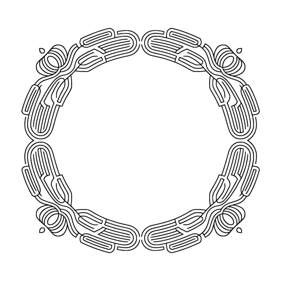 Intricate Geometric Circular Frame in Minimalist Black Lines on White vector