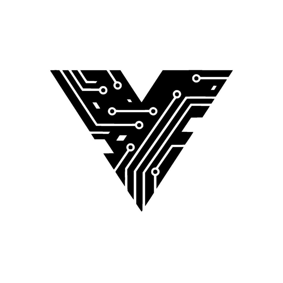 Black Circuit Board V on White Background vector
