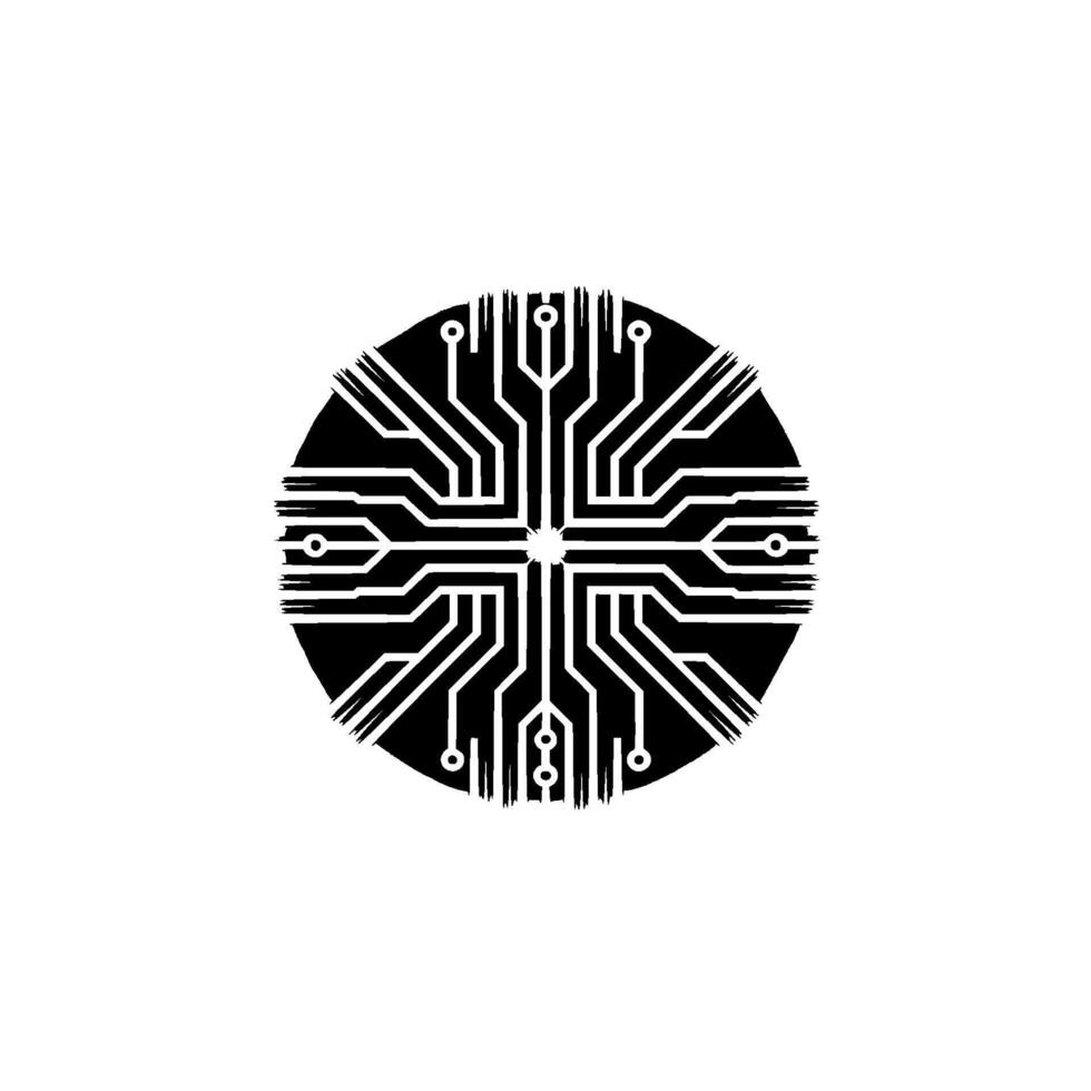Abstract Circuit Board in Black and White With Radial Lines vector