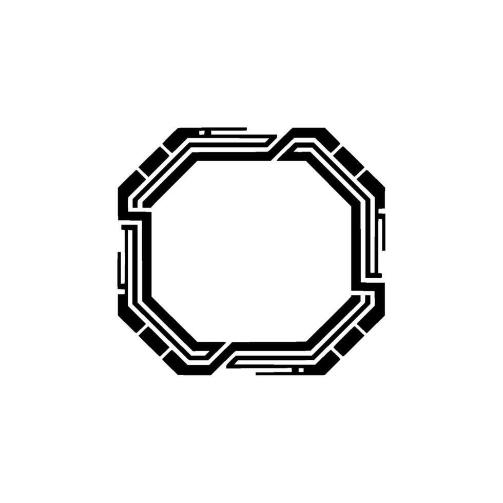Geometric Octagon Tech Black Lines on White, Minimalist Modern vector