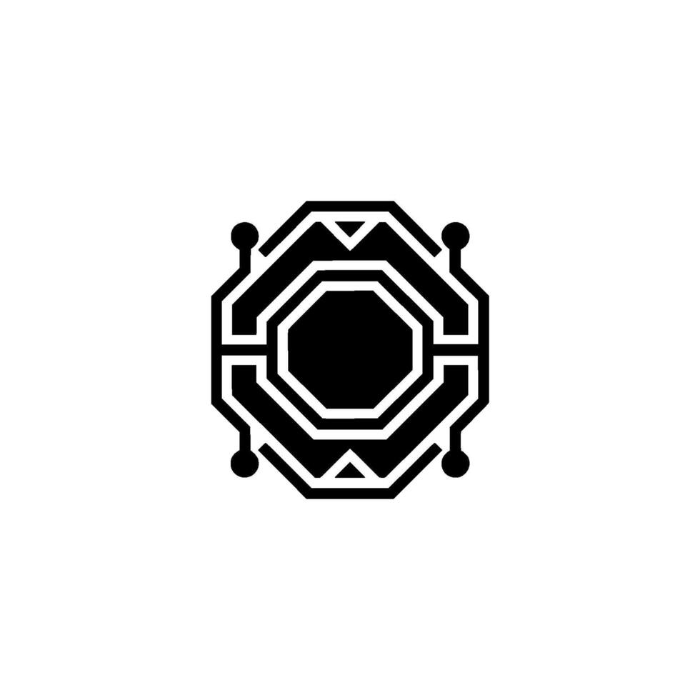 Geometric Tech Black Octagon on White Background vector