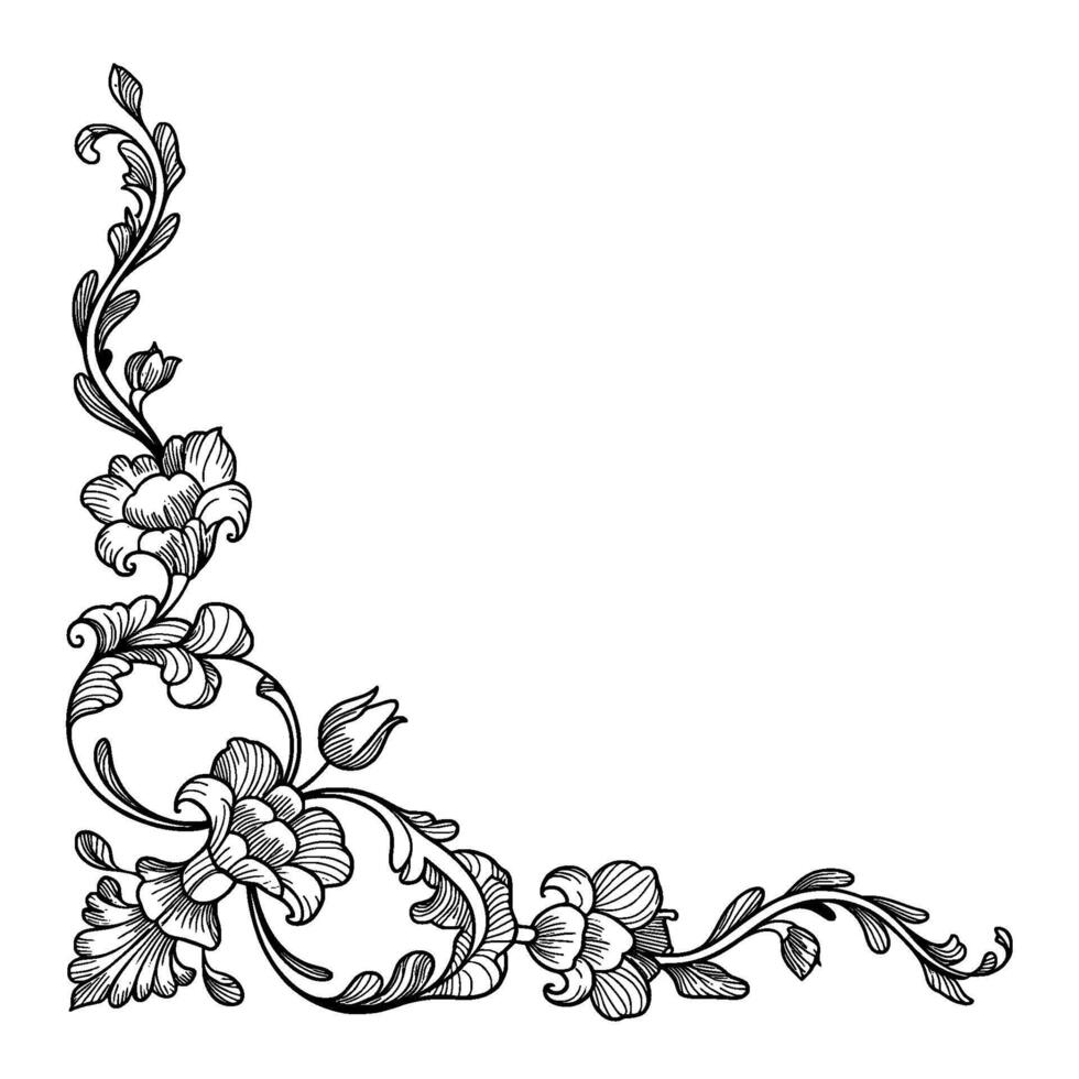 Elegant Corner Floral , Black and White, Illustration vector