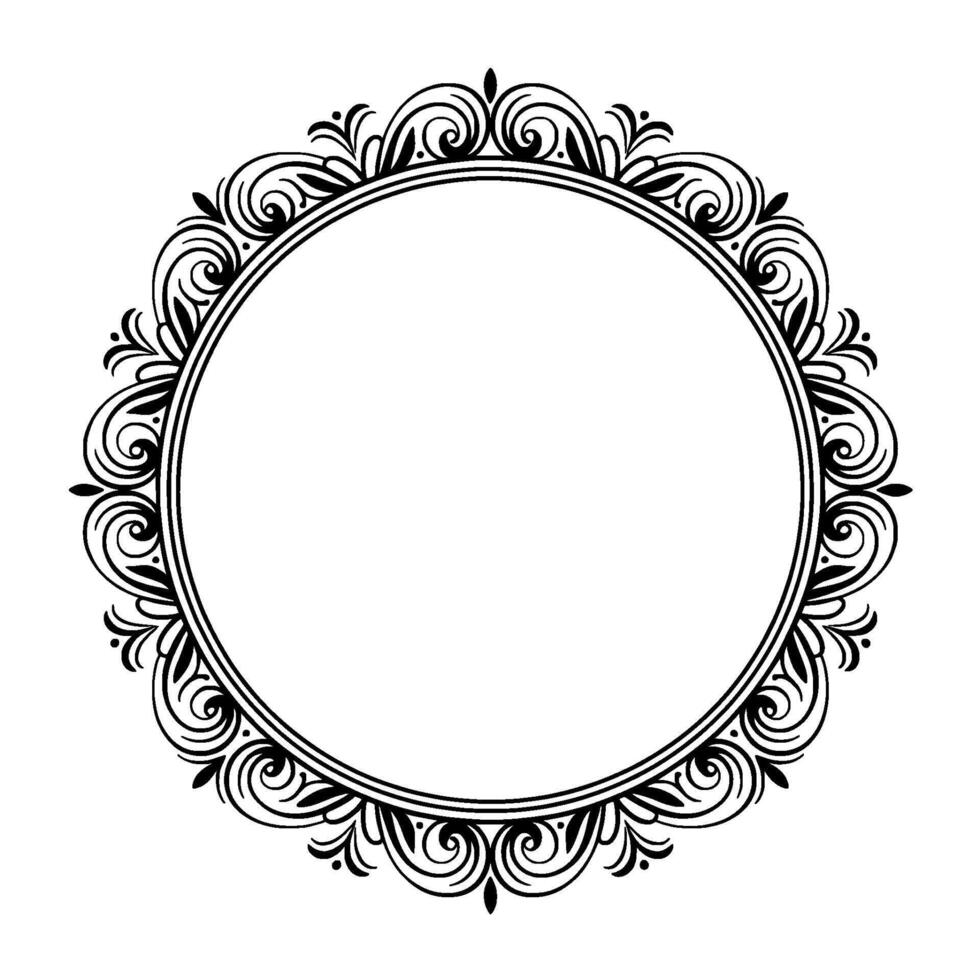 Elegant Black and White Circular Ornament Frame Decorative vector