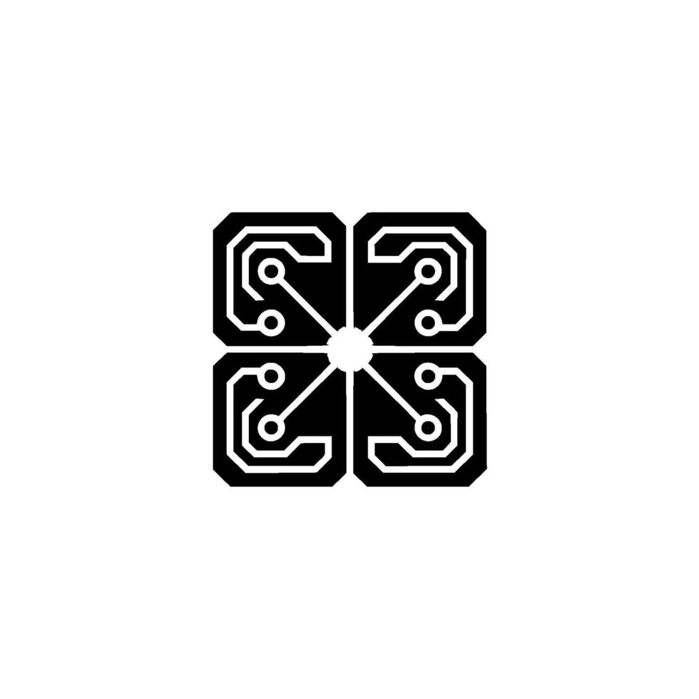 Modern Tech Circuitry Geometric , Digital Innovation, Black White vector